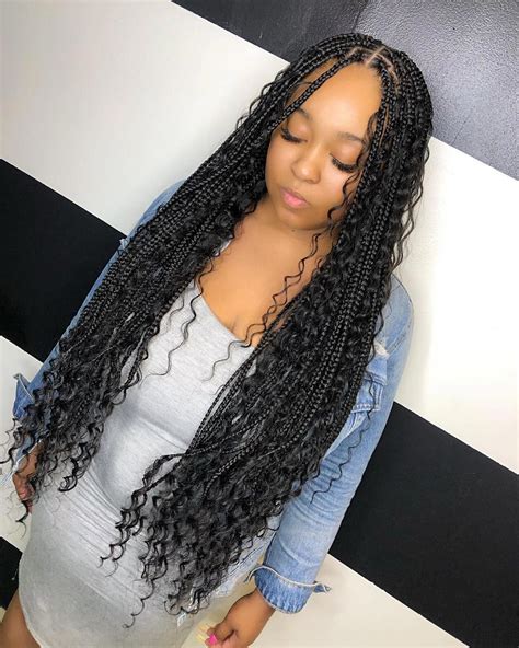 Style Medium Boho Knotless Waist Length Box Braids Click On