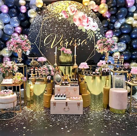 Decoracion Rosa Y Dorado Para 15 Años Fiestas De Cumpleaños Para
