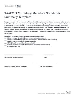 Fillable Online TAACCCT Voluntary Metadata Standards Fax Email Print