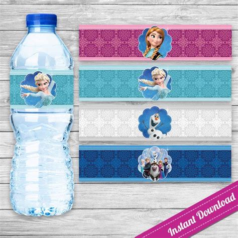 Frozen Birthday Water Bottle Labels Instant Download Anna And Elsa