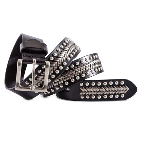 Mens Studded Belt Punk Rock Belt Italian Leather Black Mix Stud Belt