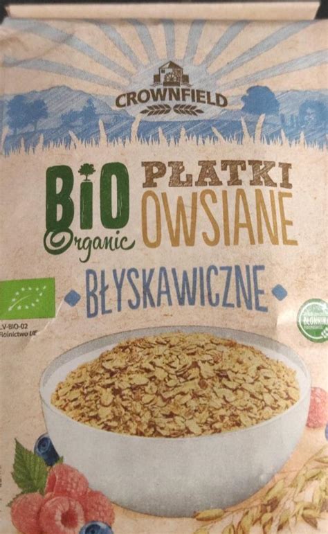 Płatki owsiane błyskawiczne bio organic Crownfield kalorie kJ i