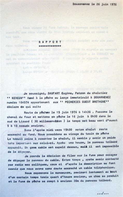 Rapport De Mer Perte De Chalut Sur Le Chalutier Keréon Dz 184574