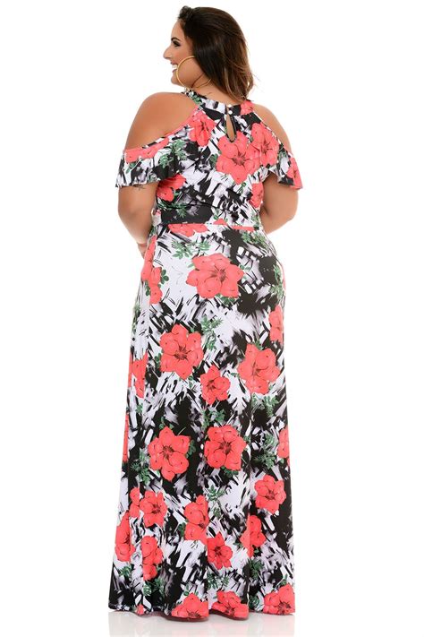 Vestido Plus Size Longo Ciganinha Estampado Vk Moda Plus Size