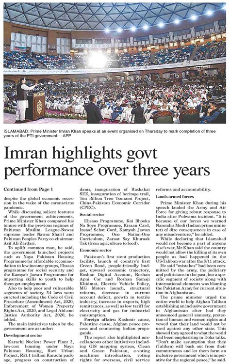 Dawn Epaper Aug 27 2021 Imran Highlights Govt Performance Over