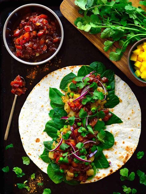 Samosa Wraps With Homemade Mango Chutney The Stingy Vegan