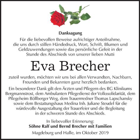 Traueranzeigen Von Eva Brecher Abschied Nehmen De