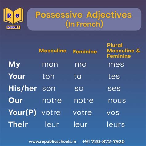 Possessive Adjectives In French Possessive Adjectives Adjectives Possessives