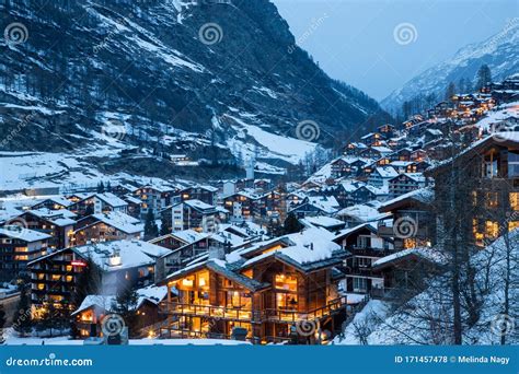 Zermatt, Beautiful Little Swiss Village At The Foot Of Matterhorn, Swiss Alps Stock Image ...