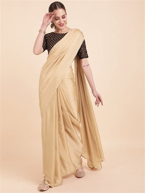 Buy Sangria Nude Coloured Satin Pearl Border Saree Sarees For Women 17223626 Myntra