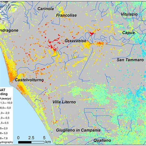 Map View Of Range Change Rate Measurements Los Velocity Of Ps With