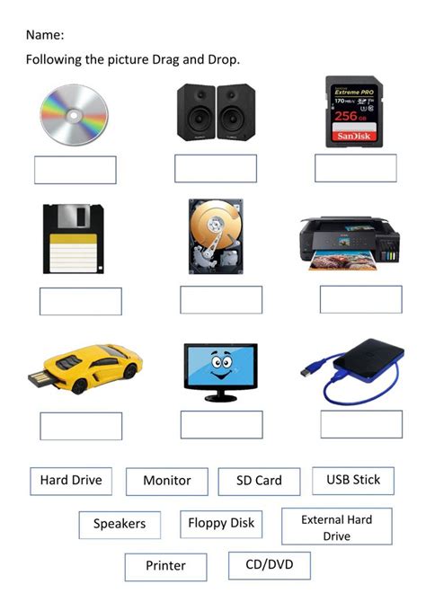 Drag And Drop Picture Worksheet For Computer Technology Subjects