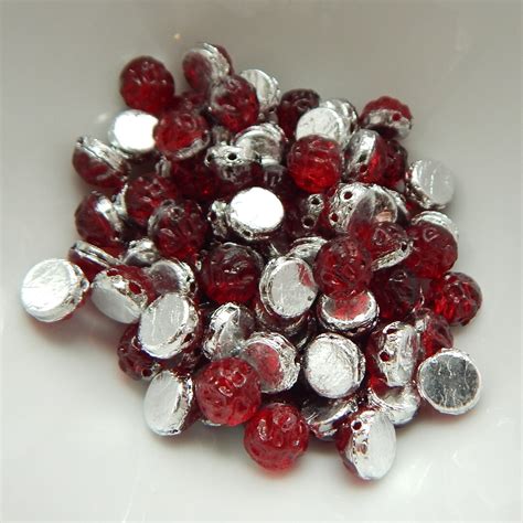 Baroque Cabochon 20 Beads 7mm 2 Hole Backlit Rubysol Czech Etsy