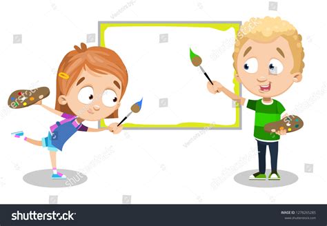 Cartoon Happy Boy Girl Painting On Stock Vector (Royalty Free ...