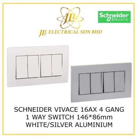 Schneider Vivace 20a 2 Gang Double Pole Switch With Neon And Earth Whitesilver Aluminium