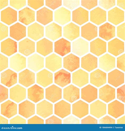 Seamless Watercolor Pattern With Yellow Honeycomb Polygons Hexagon