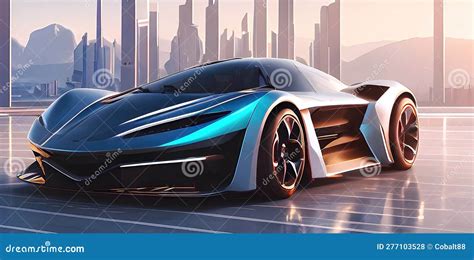 Electric Supercar In Futuristic City Fantastic Sci Fi Modern Sports