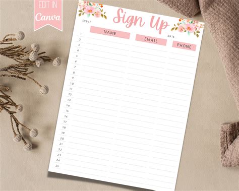 Sign up Sheet Editable Sign up Sheet Template Event Sign up Canva ...