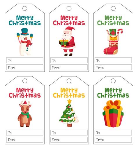 Four Christmas Gift Tags With Santa Claus Snowman And Gifts On The Top One