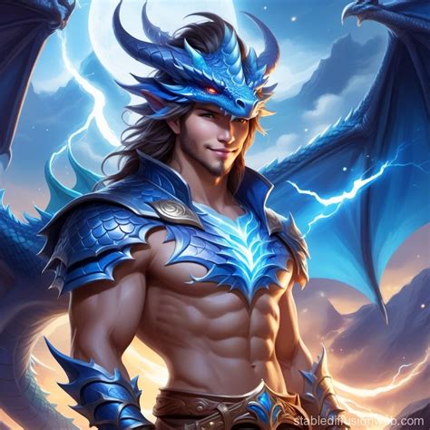 Muscular Dragon Man With Lightning Smile And Glaive Stable Diffusion