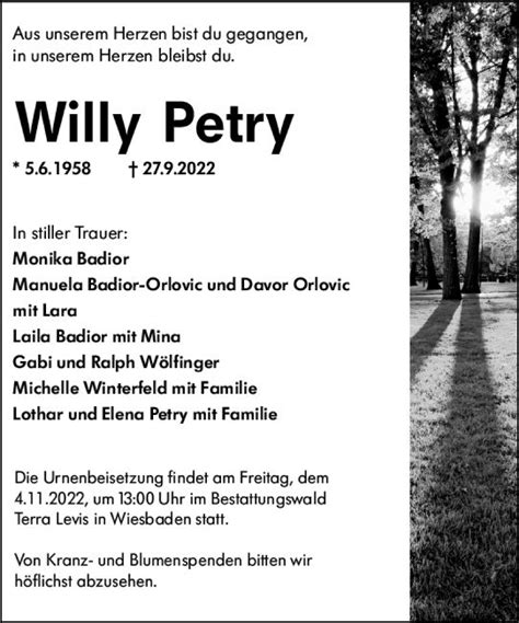 Traueranzeigen Von Willy Petry Vrm Trauer De