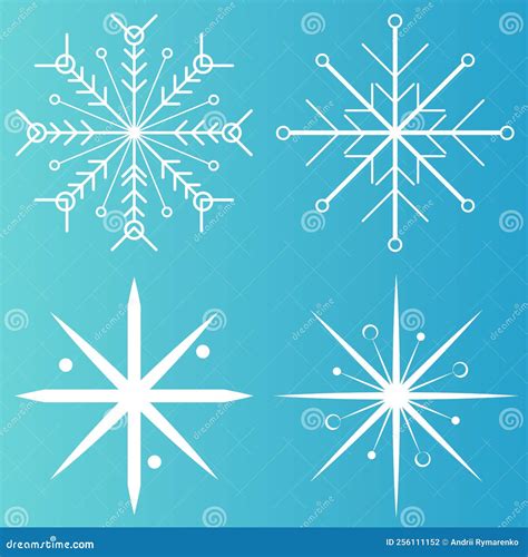 White Snowflake Icons Collection In Line Style Isolated On Blue