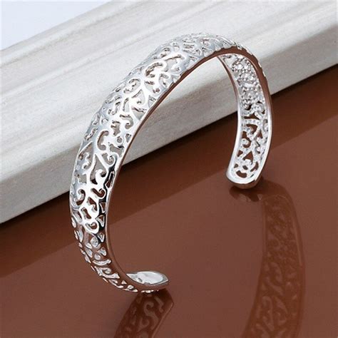 925 Sterling Silver Pulseira Aberta Para Mulheres Charme Retro