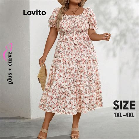 Lovito Vestido Plus Size Curve Boho Ditsy Floral Plissado Em Camadas