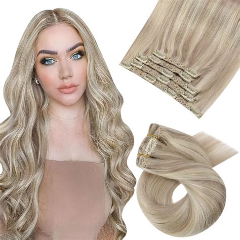 Amazon Moresoo Blonde Human Hair Clip In Extensions Blonde