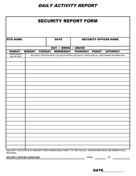 Security Daily Activity Report Template Word Prntbl