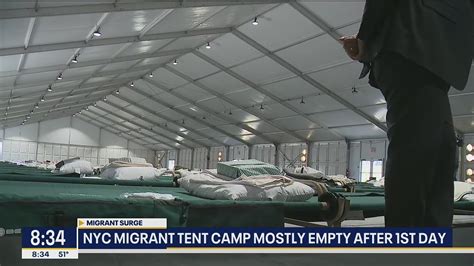 New York City Opens Tent Camp For Migrants Bused From Texas Arizona Youtube