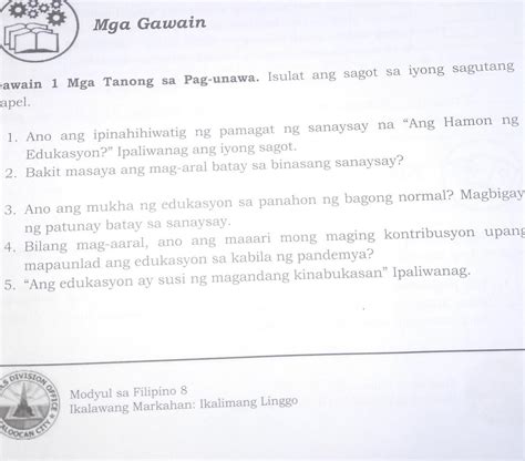 Gawain 1 Mga Tanong Sa Pag Unawa 1 Ano Ang Ipinahihiwatig Ng