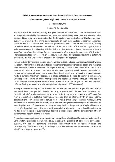 PDF Building A Pragmatic Phanerozoic Eustatic Sea Level Curve From