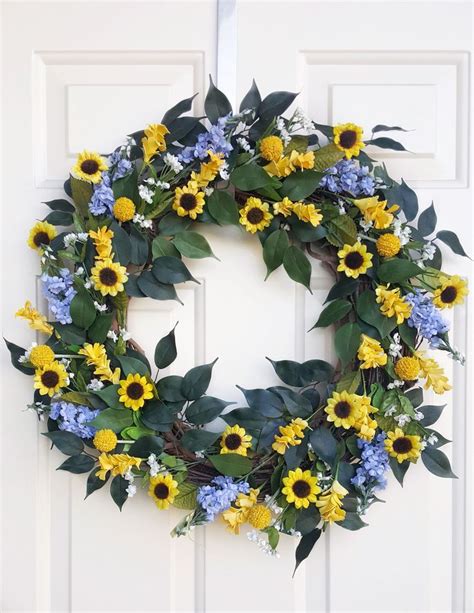 Sunflower Wreath For Front Door Bright Sunflower Door Wreath Etsy