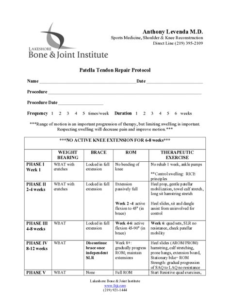 Fillable Online Aclr Protocol With Patellar Tendon Autograft Fax Email