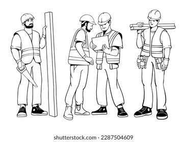 Construction Workers Set Carpenter Repairman Wearing Stock Vector