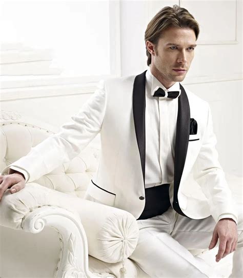 Slim Fit One Button Ivory Groom Tuxedos Groomsmen Mens Wedding Prom