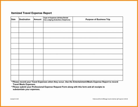 Business Expenses List Template