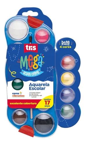 Aquarela Mega Tris Pastilha 12 Cores 4 Refil Pincel Parcelamento