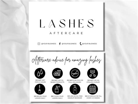 Eyelash Extensions Aftercare Card Template Printable Eyelash Etsy