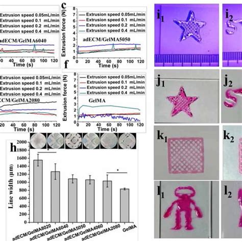 The Printability Of Adecm Gelma Hybrid Bioinks A F The