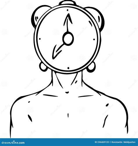 Man With Head Alarm Clock Sketch Vector Illustration Stock Vector