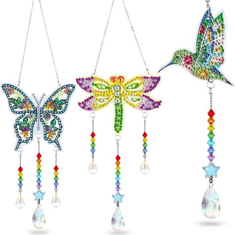 3 Pieces Diamond Painting Suncatcher Wind Chime Double Sided Crystal