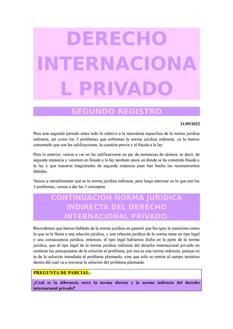 Derecho Internacional Privado Segundo Registro Derecho Internaciona L