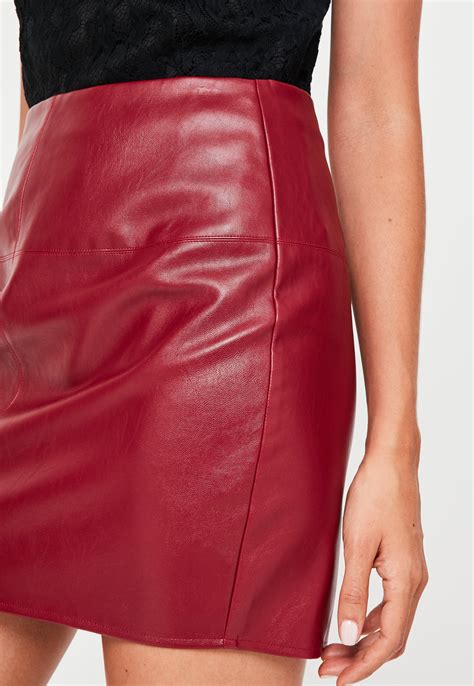 Lyst Missguided Burgundy Faux Leather Mini Skirt In Red