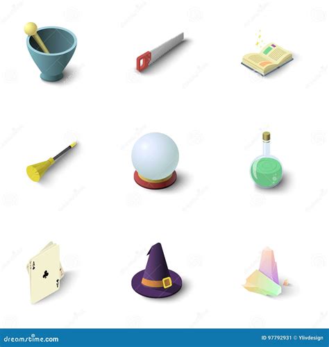 Wizard Stuff Icons Set Isometric Style Stock Vector Illustration Of