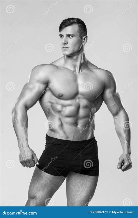 Muscular Man Fitness Model In Underwear Strong Male Naked Torso Abs