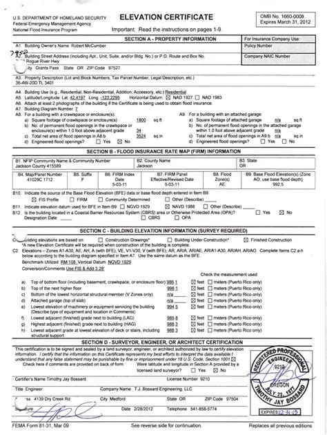 Fillable Online Ff 086 0 33 Elevation Certificate And Instructions Fax Email