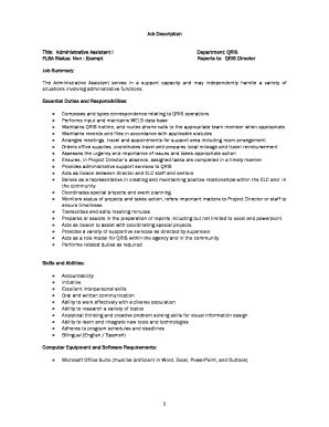 Fillable Online Elcmdm Job Description Title Administrative Assistant