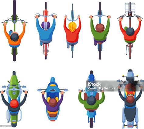 Orang Naik Motor Dan Koleksi Sepeda Pemandangan Dari Ilustrasi Vektor